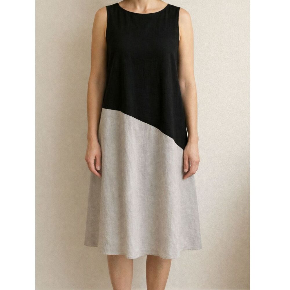 ZOZO womens color block linen blend Lagenlook Layering dress Size Large